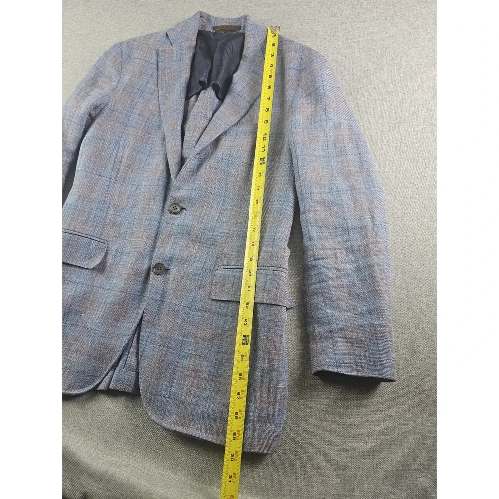 Brooks Brothers Sport Coat Mens 38 R Blue Plaid Linen Wool Itlay Half Lined